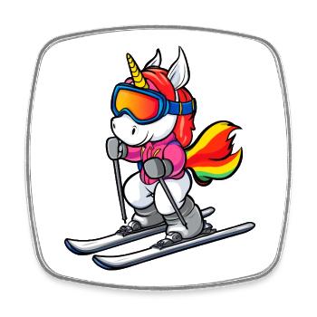 Ski Einhorn - Viereckiger Kühlschrankmagnet - Weiß - Vorne