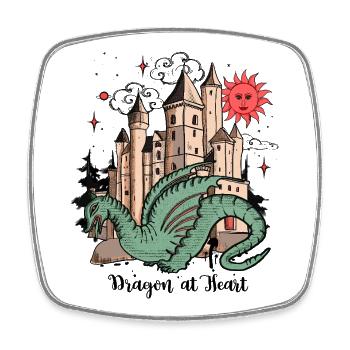 Drache mit Schloss - Viereckiger Kühlschrankmagnet - Weiß - Vorne