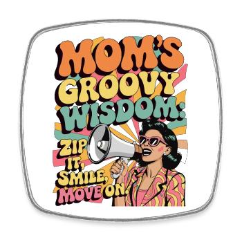 Mom's Groovy Wisdom Funny Retro Gift - Square fridge magnet - white - Front