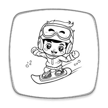 Kleiner Snowboarder Comic Look - Viereckiger Kühlschrankmagnet - Weiß - Vorne