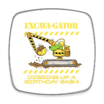 Excavatrice de chantier crocodile disant jeu de mots - Magnet carré - blanc - Devant