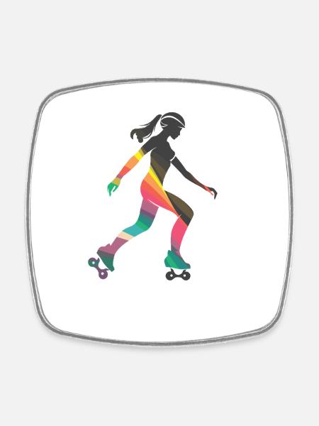 Fille de patin à roulettes - Magnet carré - blanc