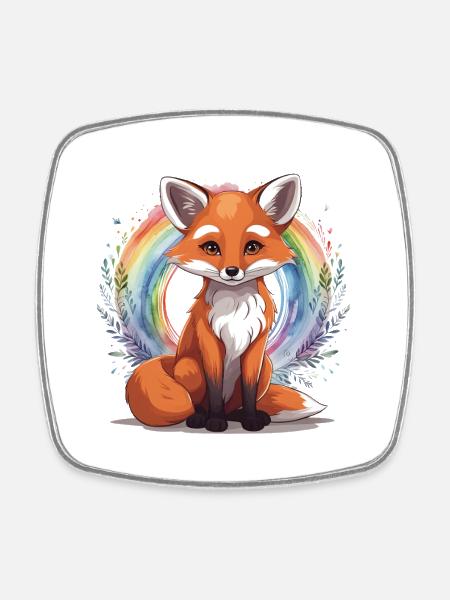 Regenbogen Fuchs Füchse Füchsin Kind - Firkantet køleskabsmagnet - hvid
