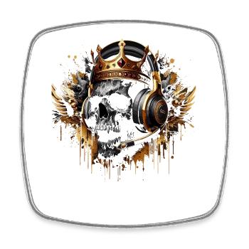 Crâne de jeu avec casque et ailes Golden Crown - Magnet carré - blanc - Devant