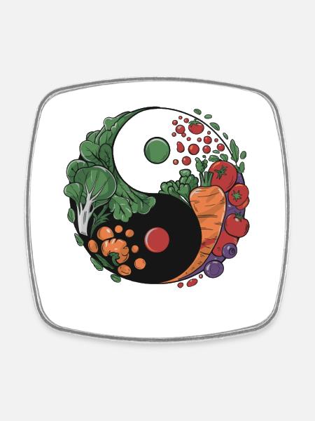 Yin Yang Gemüse Balance - Viereckiger Kühlschrankmagnet - Weiß