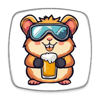 Hamster Apres Ski Bier Comic - Viereckiger Kühlschrankmagnet - Weiß - Vorne
