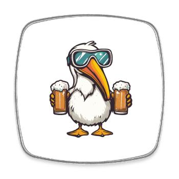 Pelican oiseau après-ski bière bande dessinée - Magnet carré - blanc - Devant