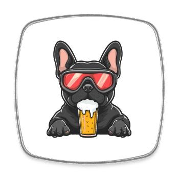 Französische Buldogge Hund Apres Ski Bier Comic - Viereckiger Kühlschrankmagnet - Weiß - Vorne