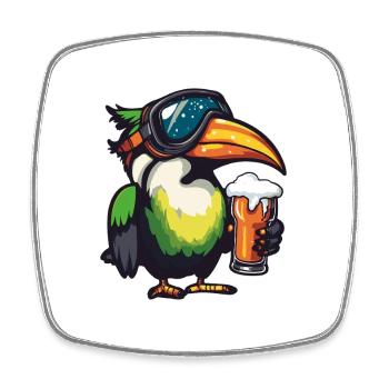 Toucan oiseau après-ski bière bande dessinée - Magnet carré - blanc - Devant
