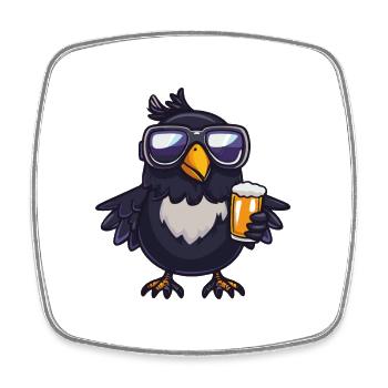 Rabe Krähe Apres Ski Bier Comic - Viereckiger Kühlschrankmagnet - Weiß - Vorne
