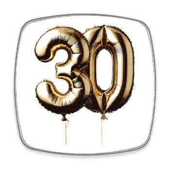 30 Jahre Gold Luftballon Folienballon Geschenk - Viereckiger Kühlschrankmagnet - Weiß - Vorne