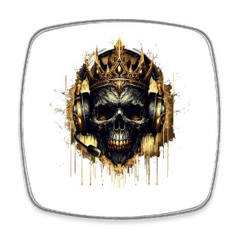 Goldener Gaming Totenkopf mit Krone und Headset - Viereckiger Kühlschrankmagnet - Weiß - Vorne