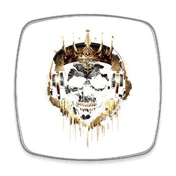 Golden Gaming Totenkopf mit Krone und Headset - Viereckiger Kühlschrankmagnet - Weiß - Vorne