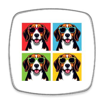 Pop Art Beagle, Glückseligkeit, Benny, Bagel, Mohn, Waggly - Viereckiger Kühlschrankmagnet - Weiß - Vorne