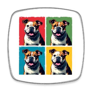 Pop Art Bulldog, Bubbles, Pancake, Chonk, Nibbles - Square fridge magnet - white - Front
