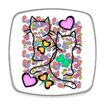 Retro Summer Cats Cat Heart Flowers Vintage - Square fridge magnet - white - Front