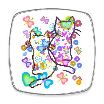 Cats Spring Summer Cat Kids Heart 80s 90s - Square fridge magnet - white - Front