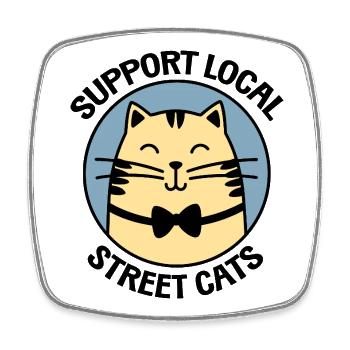 Chat noeud papillon chic - Chat de dessin animé élégant - Magnet carré - blanc - Devant