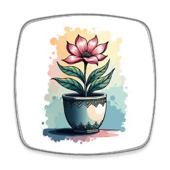 Blühende Schönheit – Vintage Blumenmotiv Blumentop - Viereckiger Kühlschrankmagnet - Weiß - Vorne