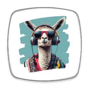 Lama Kopfhörer - Viereckiger Kühlschrankmagnet - Weiß - Vorne