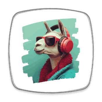 Lama Kopfhörer - Viereckiger Kühlschrankmagnet - Weiß - Vorne