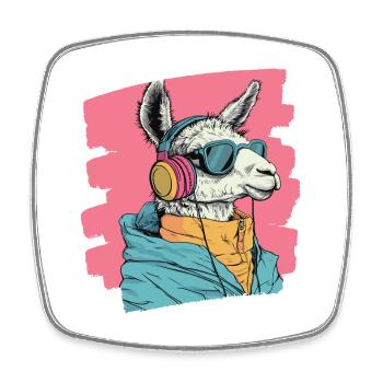 Lama Kopfhörer - Viereckiger Kühlschrankmagnet - Weiß - Vorne