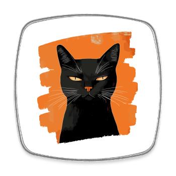 Black cat - Square fridge magnet - white - Front