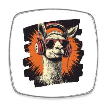 Lama Kopfhörer - Viereckiger Kühlschrankmagnet - Weiß - Vorne