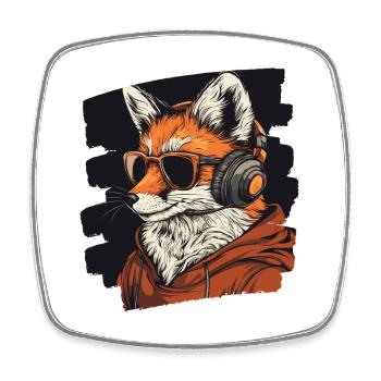 Fuchs Kopfhörer - Viereckiger Kühlschrankmagnet - Weiß - Vorne
