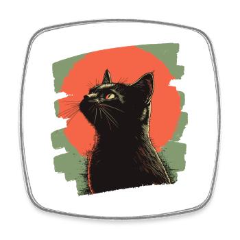 Black cat - Square fridge magnet - white - Front