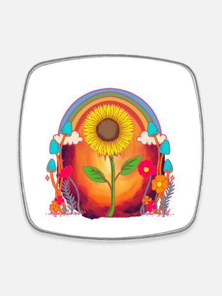 Sonnenblume Sonnenblumen Sonnenuntergang Natur - Firkantet køleskabsmagnet - hvid