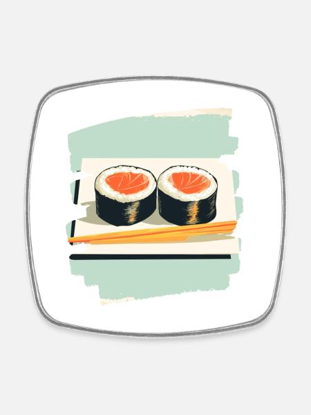 Sushi - Magnet carré - blanc