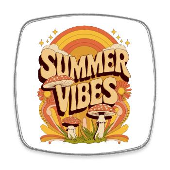 Summer Vibes Retro Mushroom Hippie Festival Summer - Square fridge magnet - white - Front