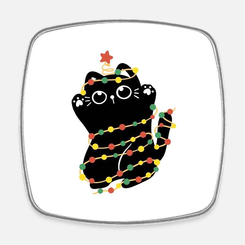 Weihnachtsbeleuchtung Katze - Viereckiger Kühlschrankmagnet - Weiß