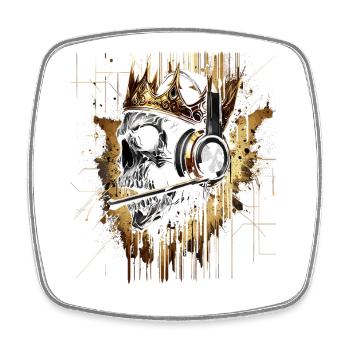 Totenkopf Golden mit Headset und Krone - Viereckiger Kühlschrankmagnet - Weiß - Vorne