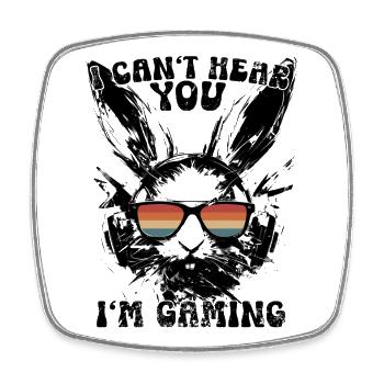 I Can't Hear You I'm Gaming Bunny Sunglasses - Square fridge magnet - white - Front