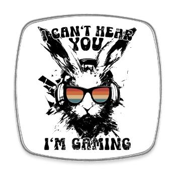 I Can't Hear You I'm Gaming Bunny Headset Gift - Square fridge magnet - white - Front