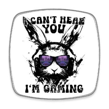 I Can't Hear You I'm Gaming Retro Bunny Synthwave - Square fridge magnet - white - Front