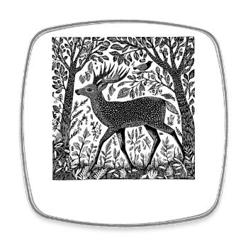 Reh Wald Natur Hirsch Holzschnitt Wildnis Geschenk - Viereckiger Kühlschrankmagnet - Weiß - Vorne
