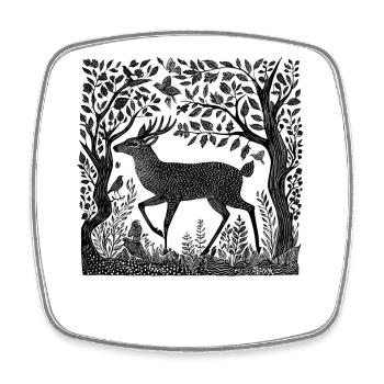 Hirsch Wald Natur Reh Holzschnitt Wildnis Geschenk - Viereckiger Kühlschrankmagnet - Weiß - Vorne