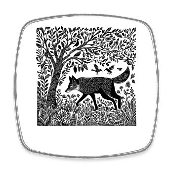 Fuchs Wald Natur Wildnis Holzschnitt Geschenk - Viereckiger Kühlschrankmagnet - Weiß - Vorne