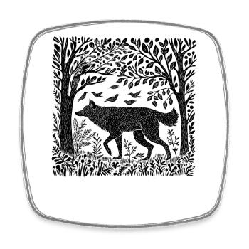 Holzschnitt Wolf Wald Natur Wildnis Geschenk - Viereckiger Kühlschrankmagnet - Weiß - Vorne