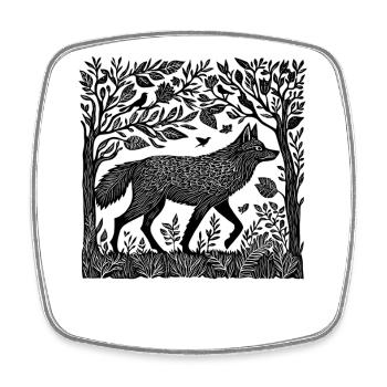 Holzschnitt Wildnis Wolf Wald Natur Geschenk - Viereckiger Kühlschrankmagnet - Weiß - Vorne