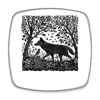 Wolf Wald Natur Wildnis Holzschnitt Geschenk - Viereckiger Kühlschrankmagnet - Weiß - Vorne