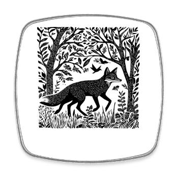 Holzschnitt Fuchs Wald Natur Wildnis Geschenk - Viereckiger Kühlschrankmagnet - Weiß - Vorne
