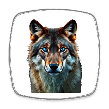 The Sapphire Gaze: Intensives Porträt eines Wolfes - Viereckiger Kühlschrankmagnet - Weiß - Vorne
