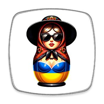 Ukraine Matriochka avec lunettes de soleil pour les Ukrainiens - Magnet carré - blanc - Devant