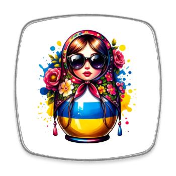 Ukraine Matriochka avec lunettes de soleil pour les Ukrainiens - Magnet carré - blanc - Devant