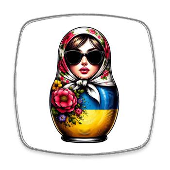Ukraine Matriochka avec lunettes de soleil pour les Ukrainiens - Magnet carré - blanc - Devant