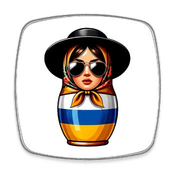 Ukraine Matriochka avec lunettes de soleil pour les Ukrainiens - Magnet carré - blanc - Devant